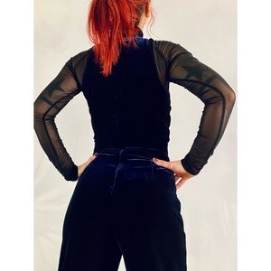 Blue Velvet and Faux Fur Vintage Ashlee 3 piece Jumpsuit Jacket Belt Set size 8